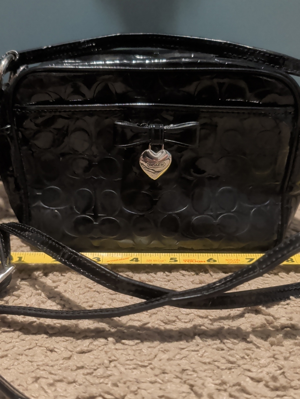 Coach Black Crossbody with Heart Charm and Bow